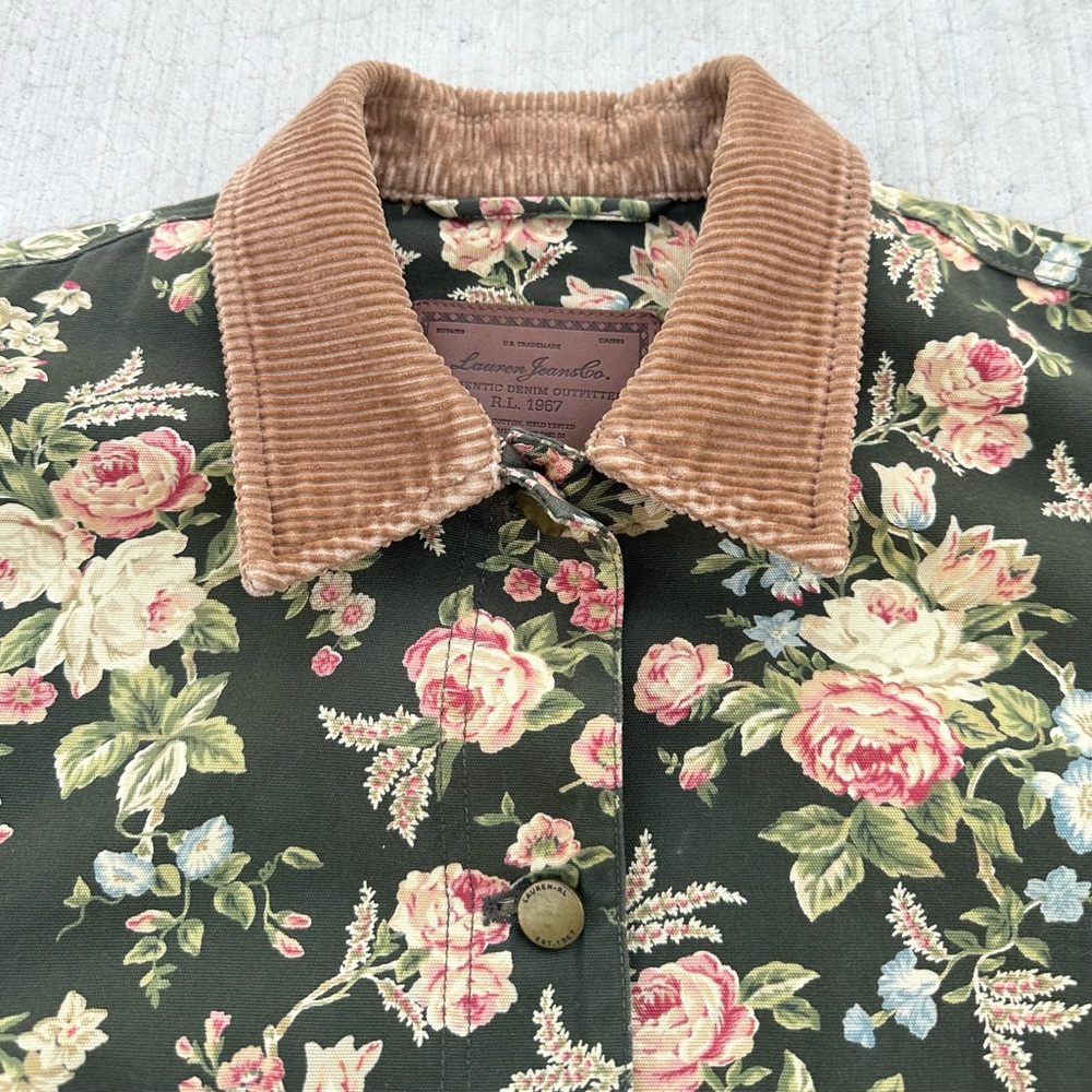 Women’s Vintage Lauren Jeans Co. Ralph Lauren Floral Canvas Chore Jacket Medium - Picture 6 of 8